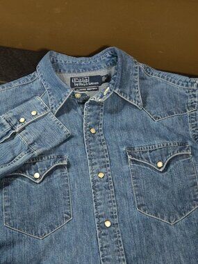 Polo Ralph Lauren Classic Western Denim Pearl Snap Shirt SIZE SMALL
